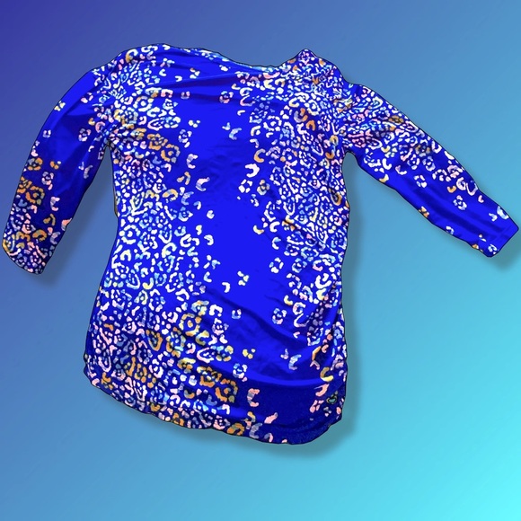 Anne Klein Vibrant Blue Patterned Blouse - Picture 1 of 4